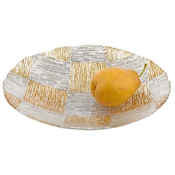 Silver and Gold Cubes Hand Decorated Glass 16 Bowl - Image 2