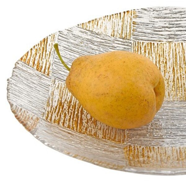 Silver and Gold Cubes Hand Decorated Glass 16 Bowl - Image 3