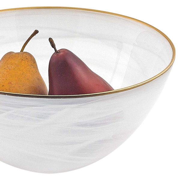 10 Hand Crafted White Gold Glass Fruit or Salad Bowl With Gold Rim - Image 2