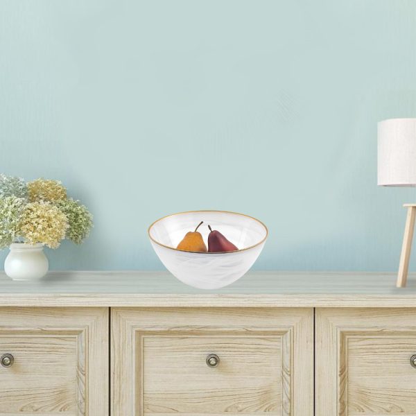 10 Hand Crafted White Gold Glass Fruit or Salad Bowl With Gold Rim - Image 3