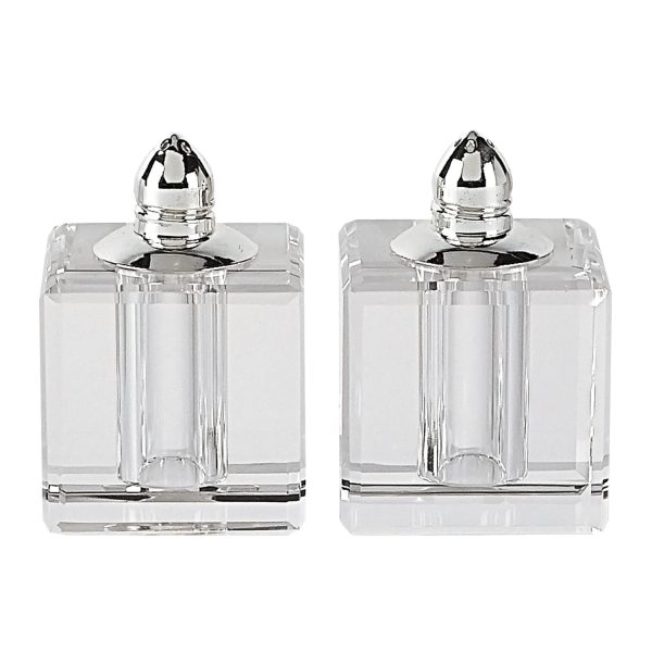 Handcrafted Optical Crystal and Silver Square Size Salt and Pepper Shakers - Image 3