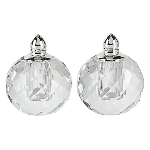 Handcrafted Optical Crystal and Silver Rounded Salt and Pepper Shakers - Image 3