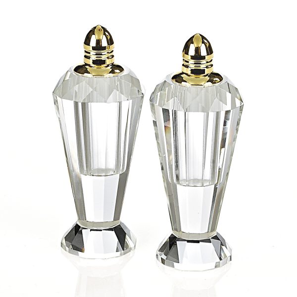 Handcrafted Optical Crystal and Gold Pair of Salt and Pepper Shakers - Image 3