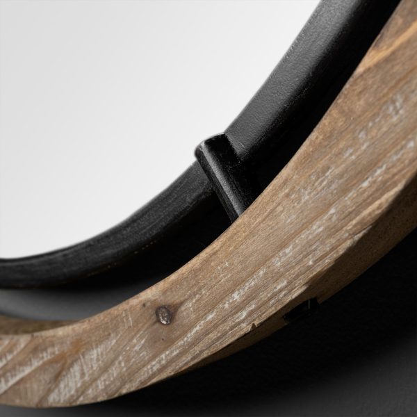 19" Brown Wood and Black Metal Frame Wall Mirror - Image 3