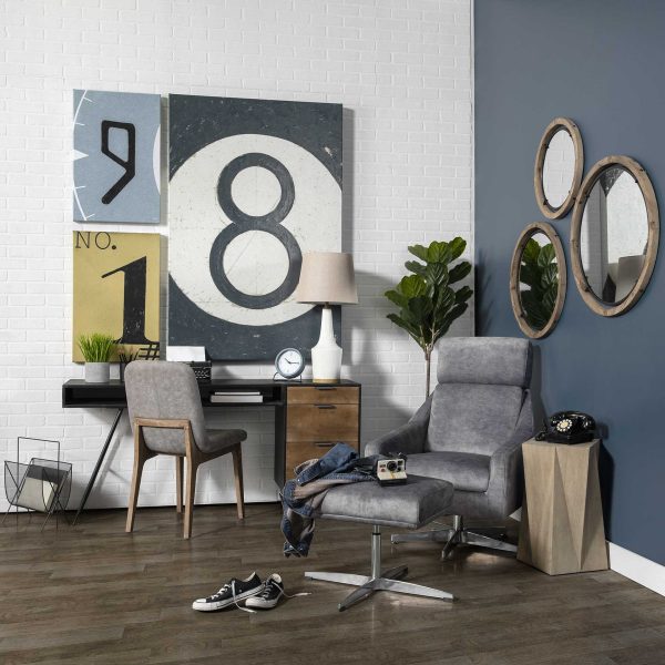 19" Brown Wood and Black Metal Frame Wall Mirror - Image 4