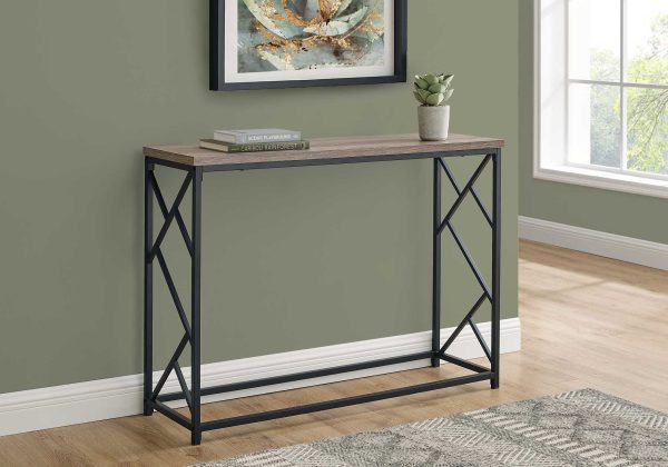 44" Rectangular TaupewithBlack Metal Hall Console Accent Table - Image 3