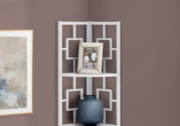 62" Bookcase WhiteandWhite Metal Corner Etagere with 4 shelves - Image 2