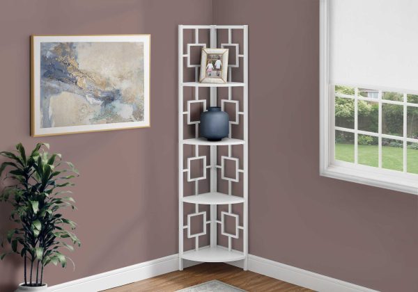 62" Bookcase WhiteandWhite Metal Corner Etagere with 4 shelves - Image 3