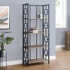 62" 4 Tier Bookcase Dark TaupewithBlack Metal Etagere - Image 3