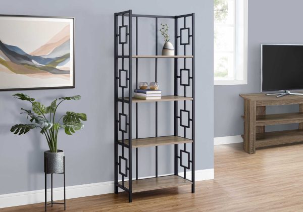 62" 4 Tier Bookcase Dark TaupewithBlack Metal Etagere - Image 3
