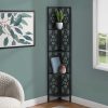 62" Bookcase with 4 Solid Black Shelves and Black Metal Corner Etagere - Image 3