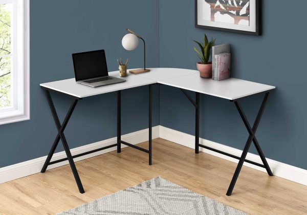55" White Top and Black Metal Corner Computer Desk - Image 3