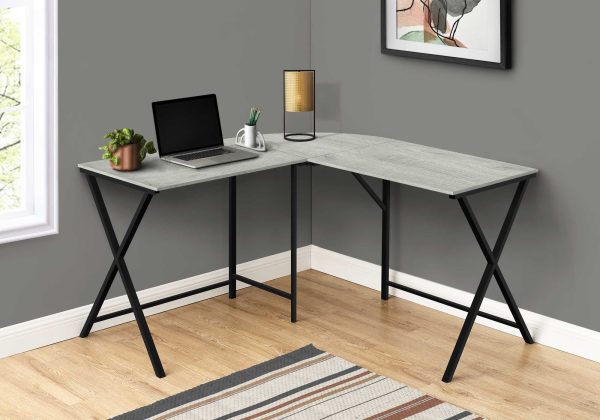 55" Grey Top and Black Metal Corner Computer Desk - Image 3