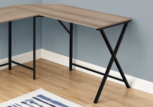 55" Dark Taupe Top and Black Metal Corner Computer Desk - Image 2