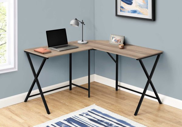 55" Dark Taupe Top and Black Metal Corner Computer Desk - Image 3