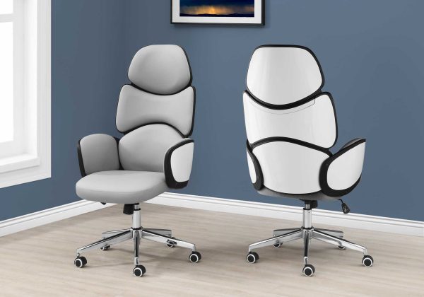 Grey Leather Look High Back Executive Office Chair - Image 3