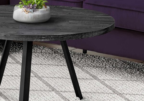 Round Black Reclaimed Wood with Black Metal Coffee Table - Image 2
