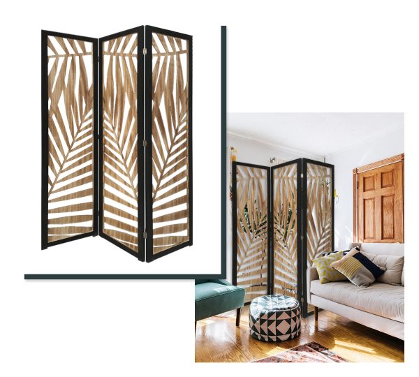 3 Panel Room Divider with Tropical Leaf Design - Image 2