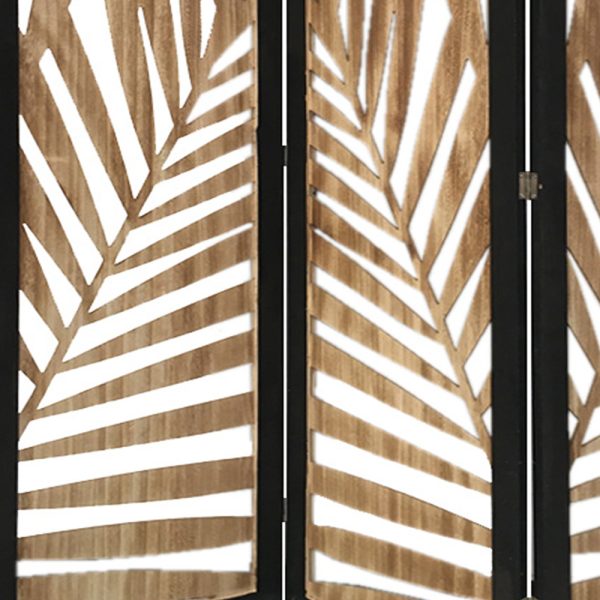 3 Panel Room Divider with Tropical Leaf Design - Image 4