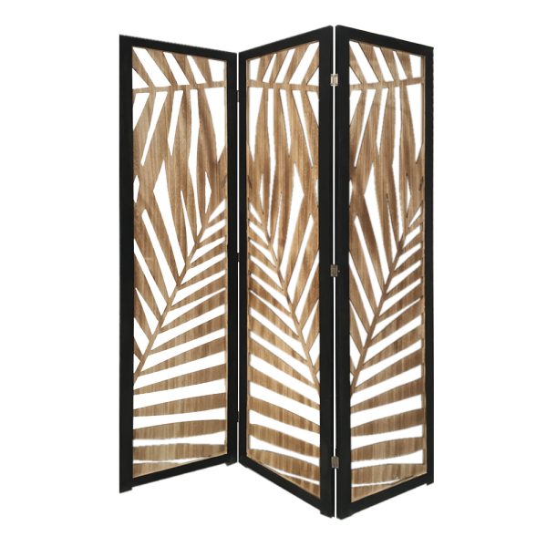 3 Panel Room Divider with Tropical Leaf Design - Image 5