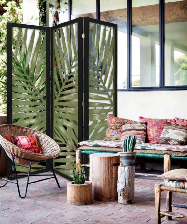 3 Panel Green Room Divider with Tropical leaf - Image 2