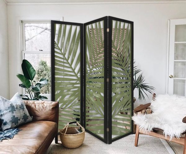3 Panel Green Room Divider with Tropical leaf - Image 4