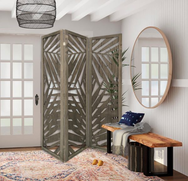 3 Panel Grey Room Divider with Tropical leaf - Image 2