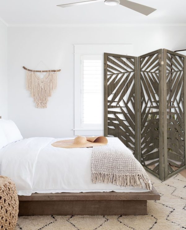 3 Panel Grey Room Divider with Tropical leaf - Image 4