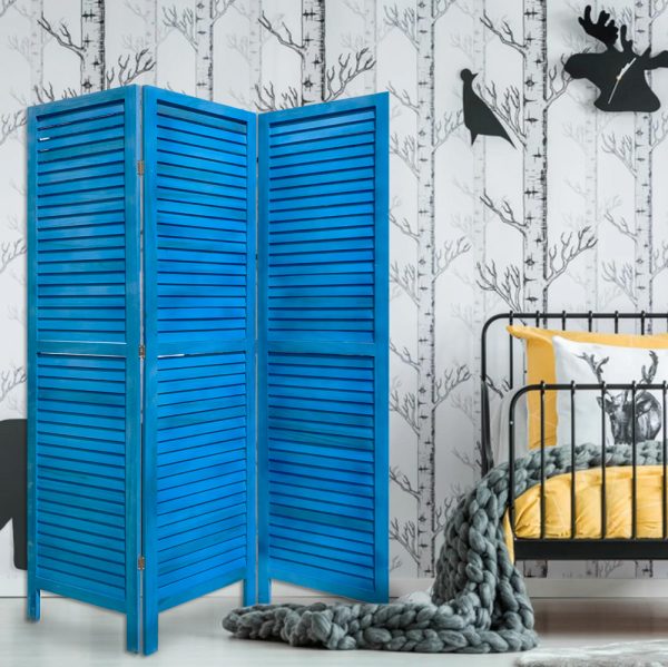 3 Panel Light Blue Shutter Screen Room Divider - Image 3