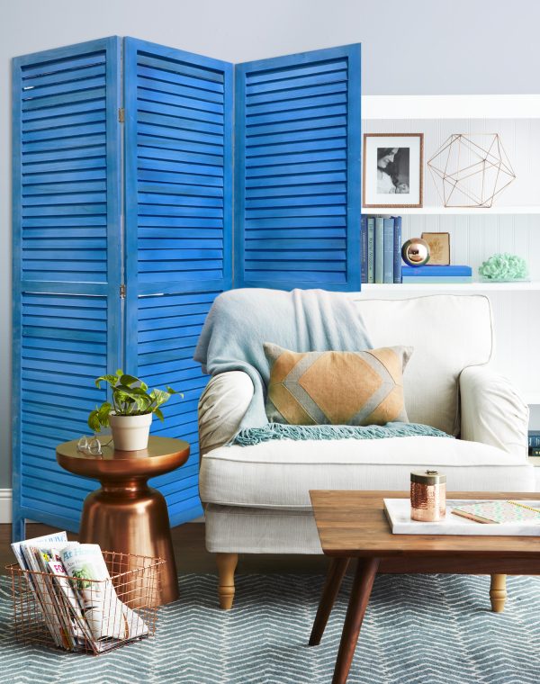 3 Panel Light Blue Shutter Screen Room Divider - Image 4