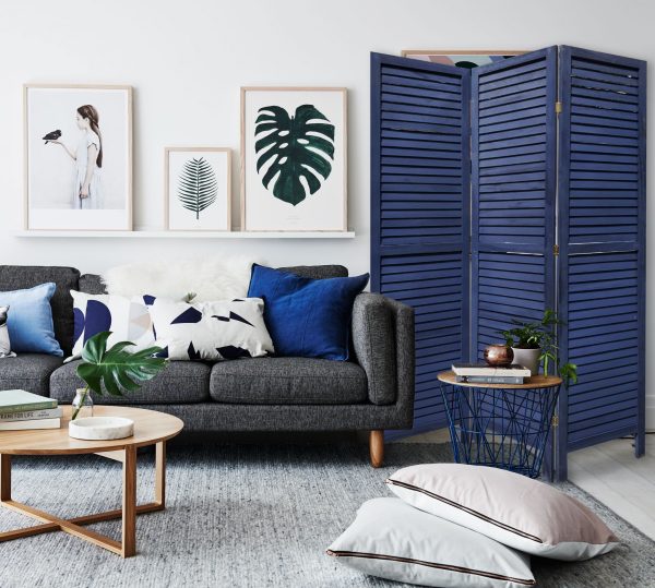3 Panel Dark Blue Shutter Screen Room Divider - Image 3