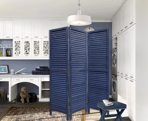 3 Panel Dark Blue Shutter Screen Room Divider - Image 4