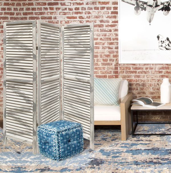 3 Panel Washed Grey Shutter Screen Room Divider - Image 5