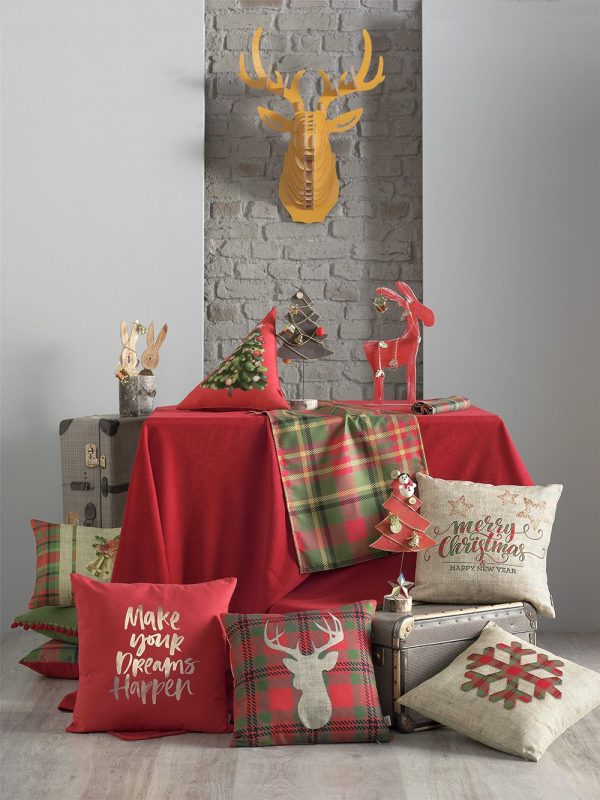 70" Merry Christmas Rectangle Tablecloth in  Red - Image 3