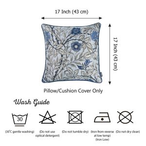 Set of 2 Square Beige Floral Throw Pillow Covers