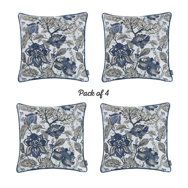Set of 4 Square Blue and Beige Iris Throw Pillow Covers - Image 2