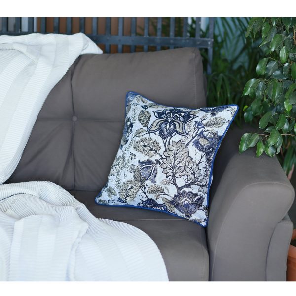 Set of 4 Square Blue and Beige Iris Throw Pillow Covers - Image 3