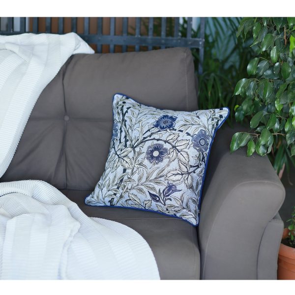 Set of 4 17" Jacquard Leaf Throw Pillow Cover in Blue - Image 2