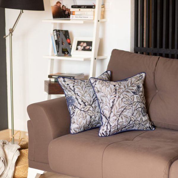 Set of 4 17" Jacquard Leaf Throw Pillow Cover in Blue - Image 3