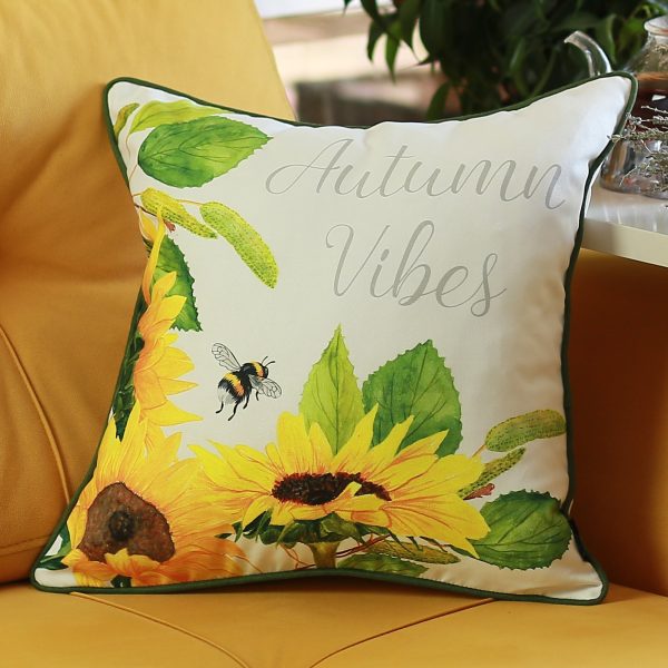 Set of 4 Square Autumn Vibes Sunflower Pillow Covers - Image 2