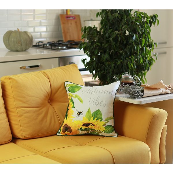 Set of 4 Square Autumn Vibes Sunflower Pillow Covers - Image 3