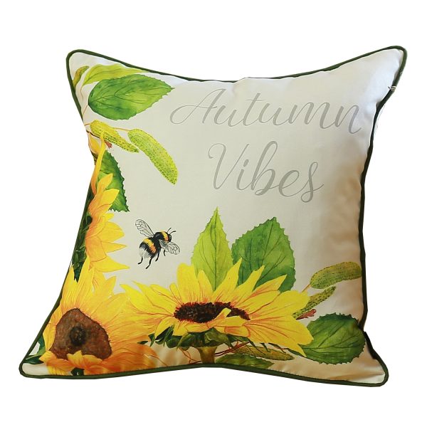 Set of 4 Square Autumn Vibes Sunflower Pillow Covers - Image 5