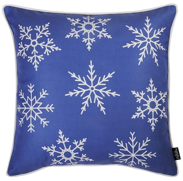 Set of 4 18" Christmas Snowflakes Throw Pillow Cover in Blue - Image 3