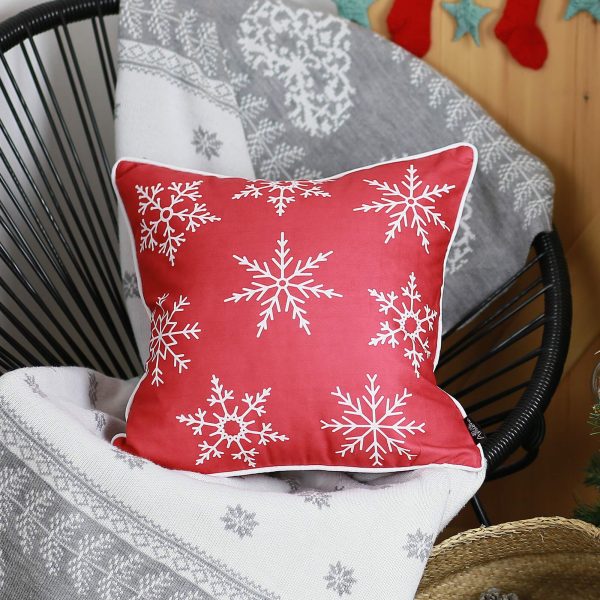 Set of Four Red 18" Christmas Snowflakes Throw Pillow Covers - Image 2