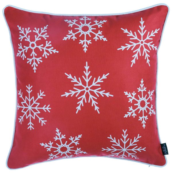 Set of Four Red 18" Christmas Snowflakes Throw Pillow Covers - Image 4