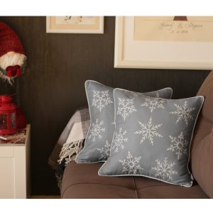 Set of Four Silver Gray 18" Snowflakes Throw Pillow Covers