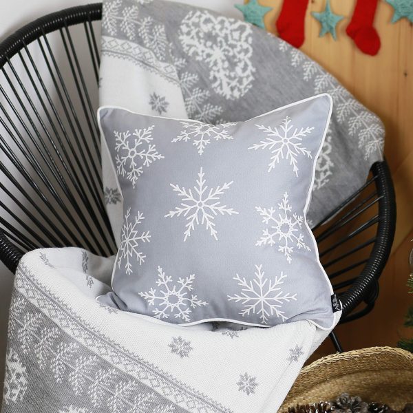 Set of Four Silver Gray 18" Snowflakes Throw Pillow Covers - Image 2