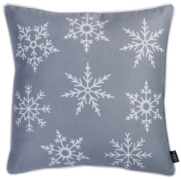 Set of Four Silver Gray 18" Snowflakes Throw Pillow Covers - Image 4