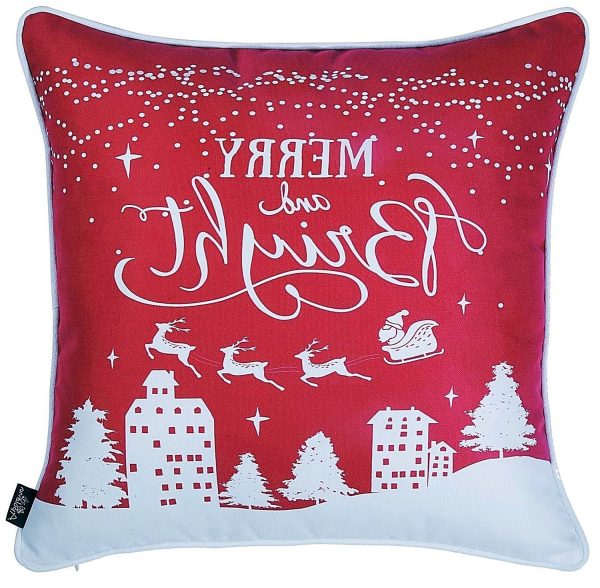 Set of 4 18" Christmas Merry Bright Throw Pillow Cover in Multicolor - Image 2