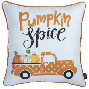 Set of Four 18" Orange Pumpkin Pick Up Truck Pillow Covers